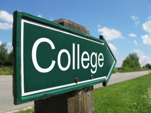 College signpost along a rural road