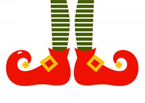 Christmas cartoon elf's legs isolated on white